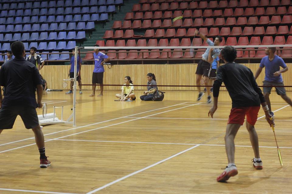 Hostel 7 players playing in the Badminton GC